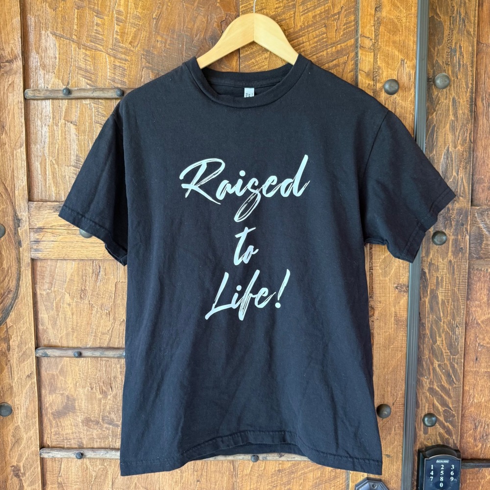 American Apparel T-Shirt Mens M Black Raised to Life Graphic Heavyweight 1301